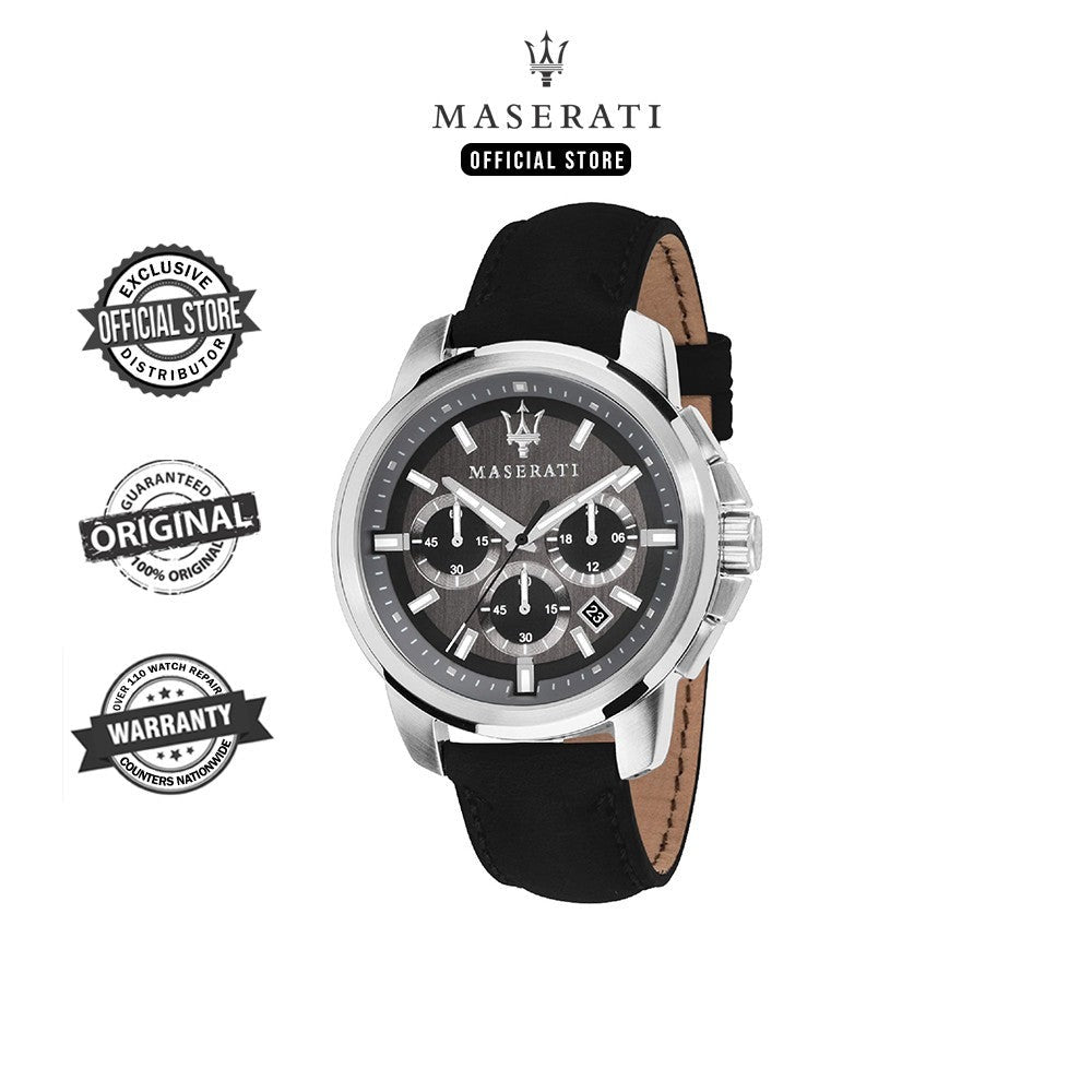  Shop Authentic Maserati Successo 44mm Grey Dial Black Leather Strap Watch For Men - R8871621006 - Luxxuri