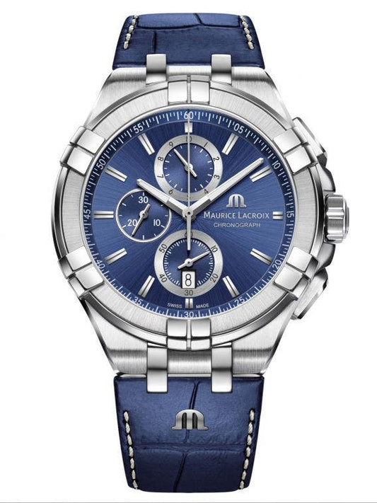  Shop Authentic Maurice Lacroix Aikon Chronograph Blue Dial Blue Leather Strap Watch for Men - AI1018-SS001-430-1 - Luxxuri