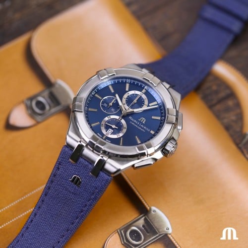  Shop Authentic Maurice Lacroix Aikon Chronograph Blue Dial Blue Leather Strap Watch for Men - AI1018-SS001-430-1 - Luxxuri
