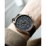  Shop Authentic Tommy Hilfiger Shawn Multifunction Grey Dial Brown Leather Strap Watch for Men - 1791615 - Luxxuri