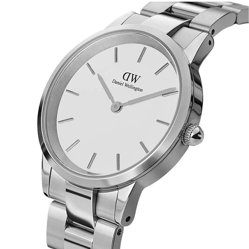 Daniel Wellington Iconic Link White Dial Silver Steel Strap Watch for Women - DW00100203