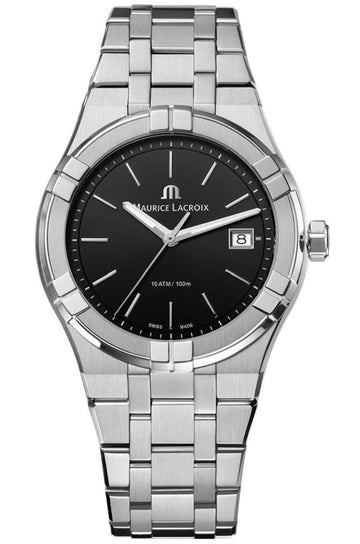  Shop Authentic Maurice Lacroix Aikon Date Quartz Black Dial Silver Steel Strap Watch for Men - AI1108-SS002-330-1 - Luxxuri