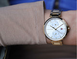  Shop Authentic Tommy Hilfiger Angela White Dial Gold Steel Strap Watch for Women - 1782128 - Luxxuri