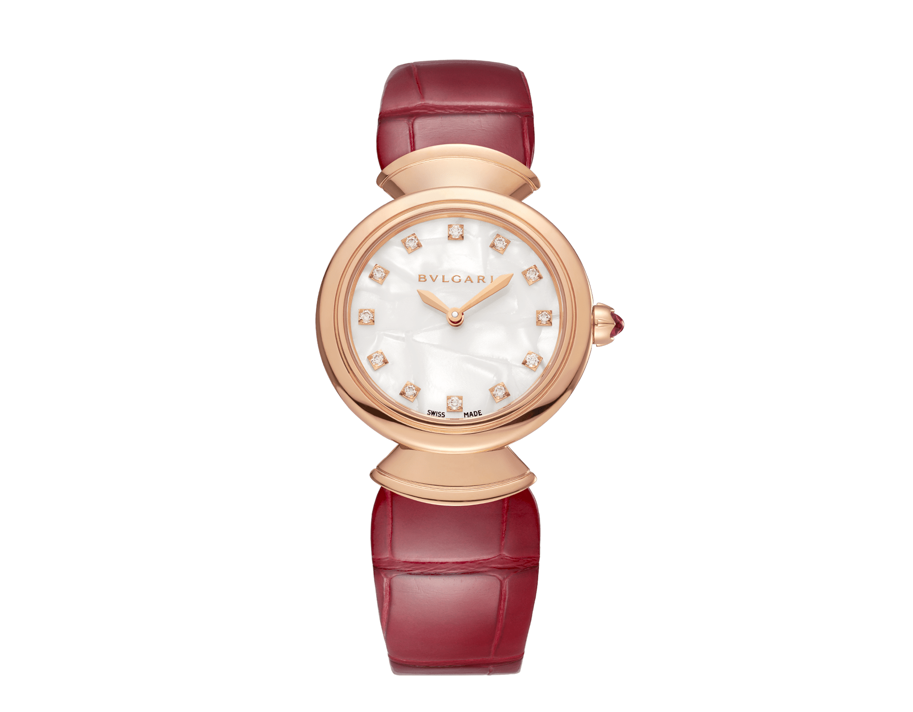  Shop Authentic Bvlgari Divas Dream Diamonds Mother of Pearl Dial Red Leather Strap Watch for Women - DREAM102840 - Luxxuri
