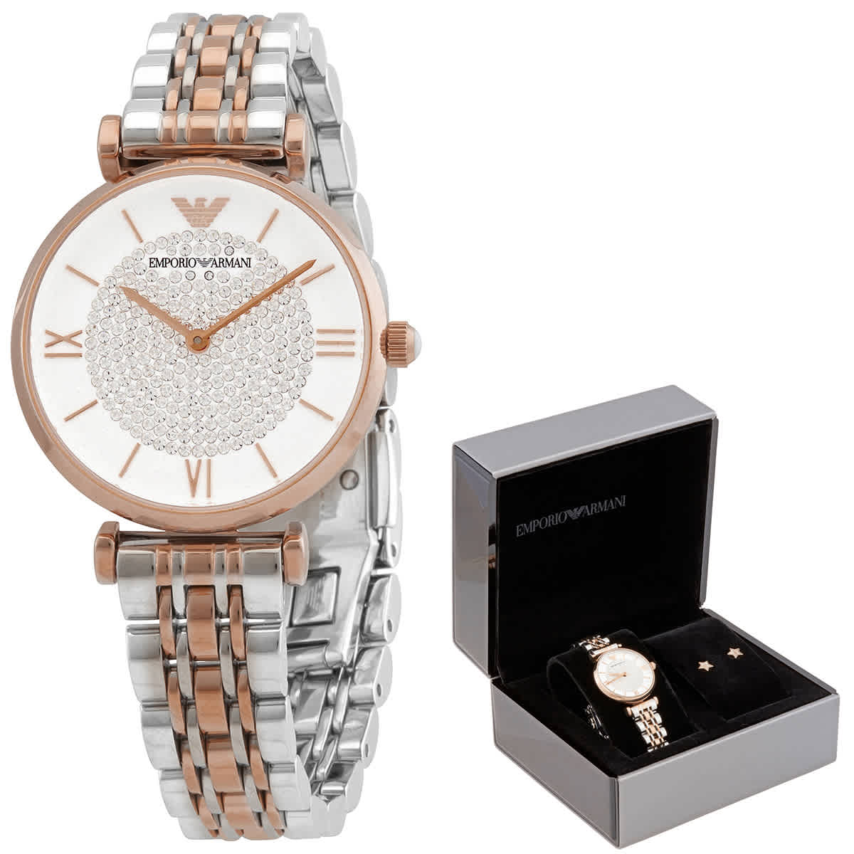  Shop Authentic Emporio Armani Gianni T Bar Quartz White Dial Two Tone Steel Strap Watch For Women - AR80035 - Luxxuri