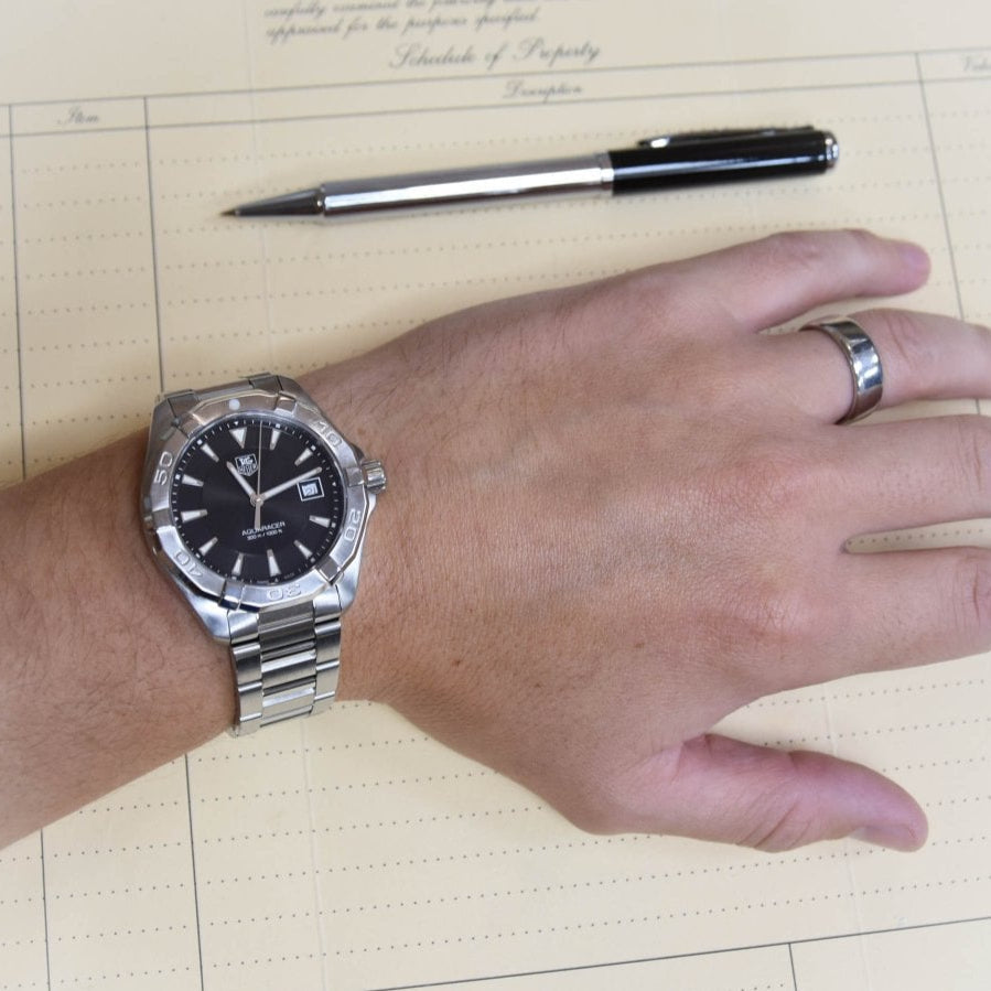 Tag Heuer Aquaracer Quartz Black Dial Silver Steel Strap Watch for Men - WAY1110.BA0928