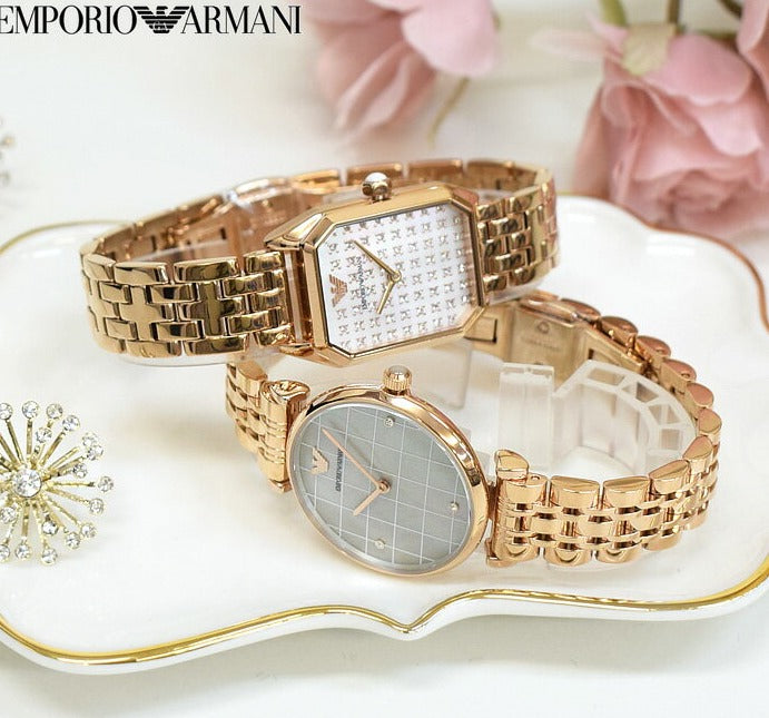  Shop Authentic Emporio Armani Gianni T Bar Quartz Mother of Pearl Dial Rose Gold Steel Strap Watch For Women - AR11385 - Luxxuri