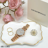  Shop Authentic Emporio Armani Gianni T Bar Quartz Mother of Pearl Dial Rose Gold Steel Strap Watch For Women - AR11385 - Luxxuri