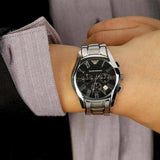  Shop Authentic Emporio Armani Velente Chronograph Black Dial Silver Steel Strap Watch For Women - AR0674 - Luxxuri