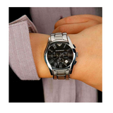  Shop Authentic Emporio Armani Velente Chronograph Black Dial Silver Steel Strap Watch For Women - AR0674 - Luxxuri