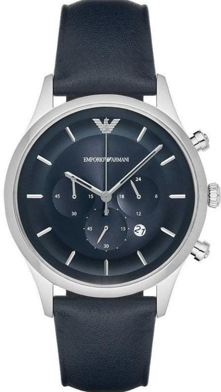  Shop Authentic Emporio Armani Lambda Chronograph Blue Dial Blue Leather Strap Watch For Men - AR11018 - Luxxuri