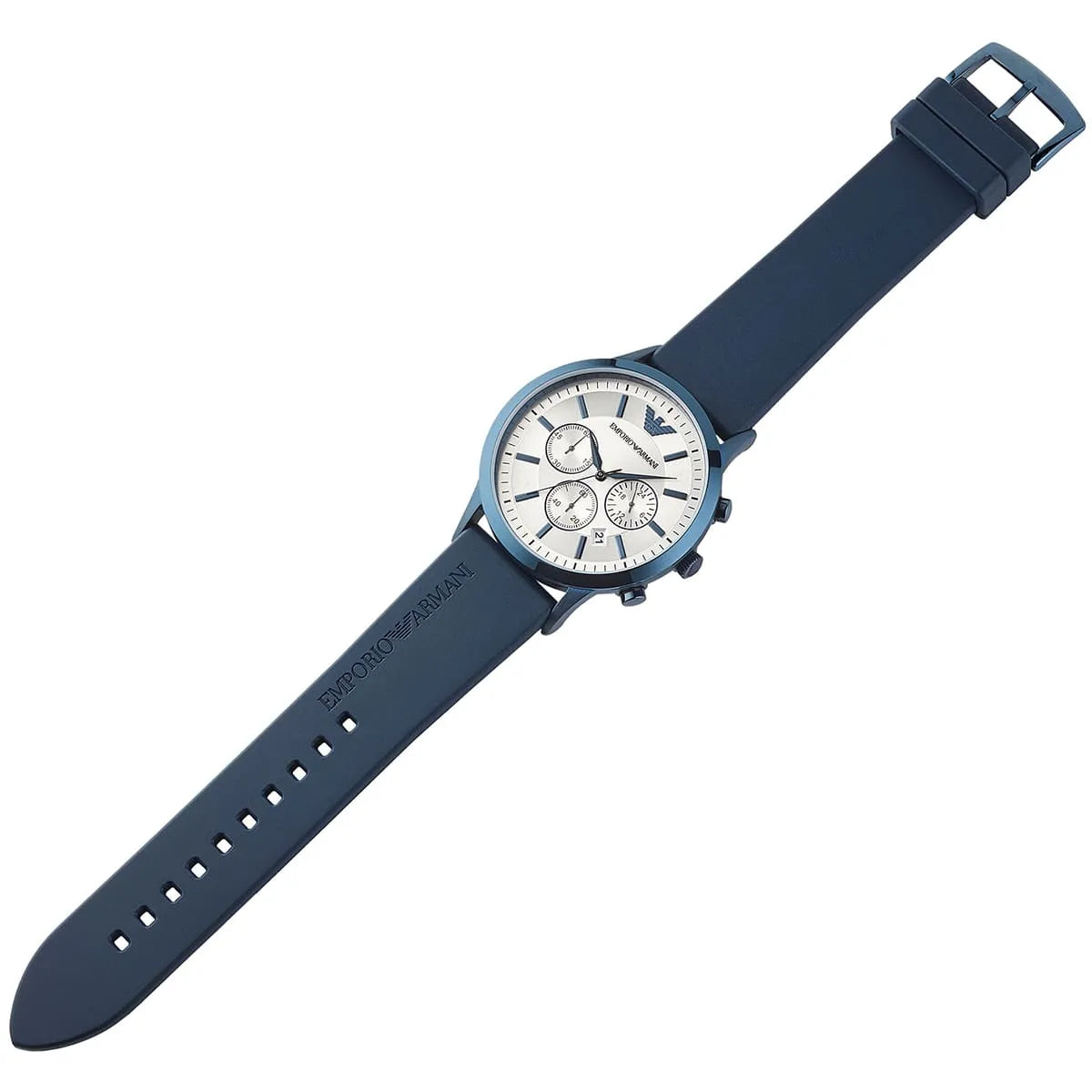  Shop Authentic Emporio Armani Renato Chronograph Silver Dial Blue Silicone Strap Watch For Men - AR11026 - Luxxuri