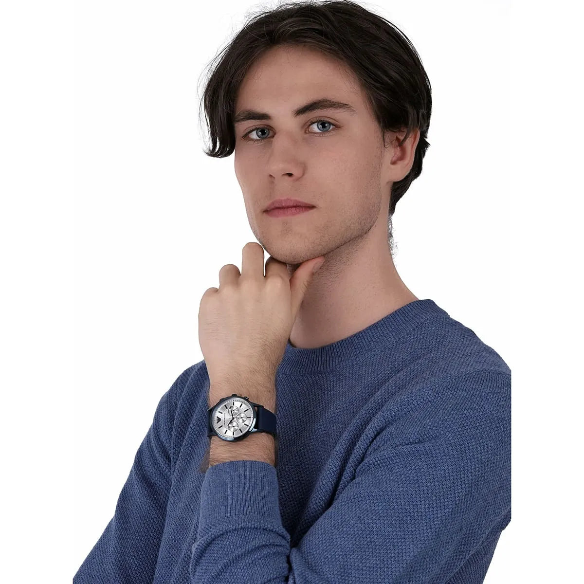  Shop Authentic Emporio Armani Renato Chronograph Silver Dial Blue Silicone Strap Watch For Men - AR11026 - Luxxuri