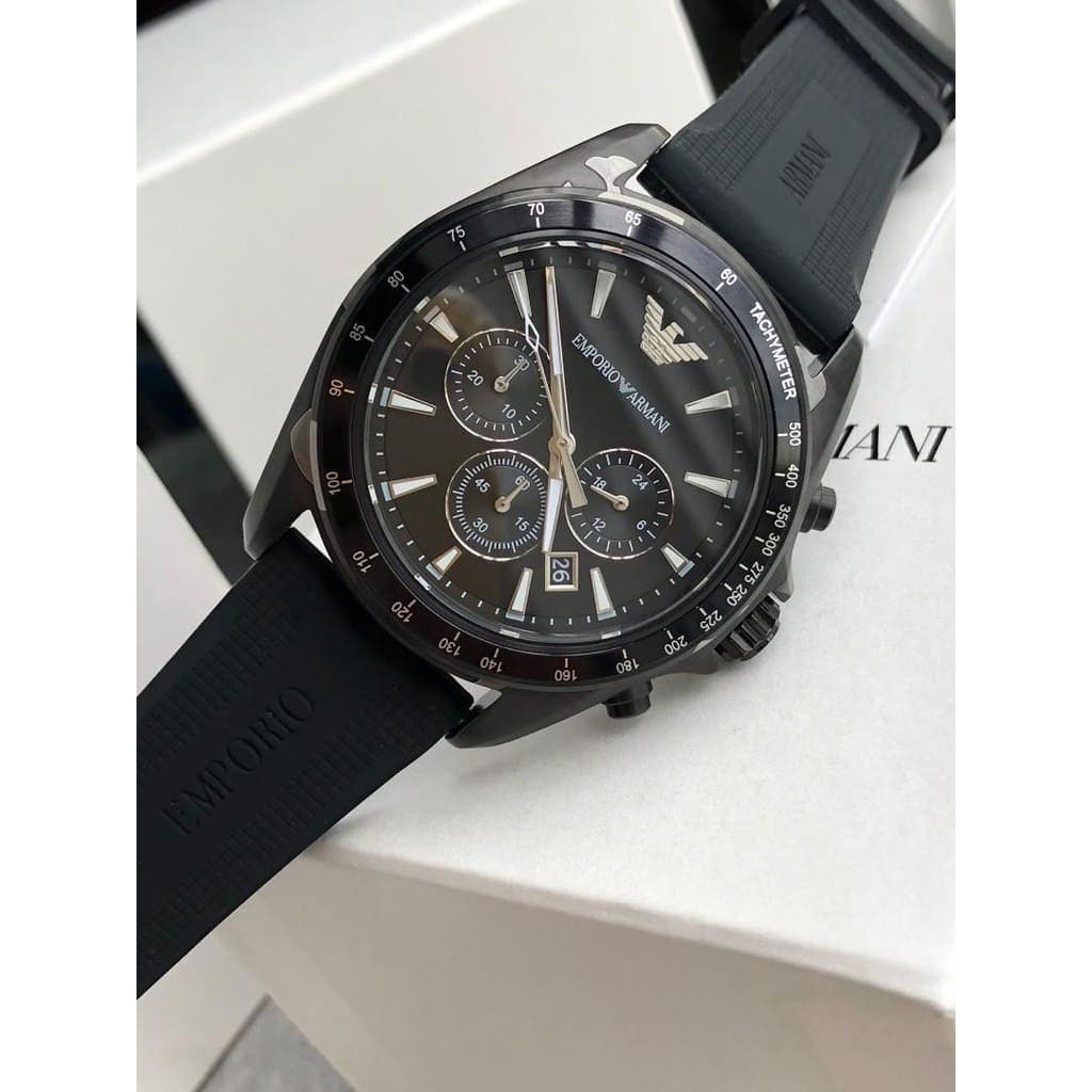  Shop Authentic Emporio Armani Giovanni Chronograph Black Dial Black Rubber Strap Watch For Men - AR11028 - Luxxuri