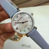  Shop Authentic Emporio Armani Gianni T-Bar Mother Of Pearl White Dial Grey Leather Strap Watch For Women - AR11039 - Luxxuri