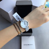  Shop Authentic Emporio Armani Gianni T-Bar Mother Of Pearl White Dial Grey Leather Strap Watch For Women - AR11039 - Luxxuri