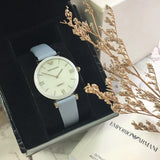  Shop Authentic Emporio Armani Gianni T-Bar Mother Of Pearl White Dial Grey Leather Strap Watch For Women - AR11039 - Luxxuri