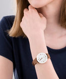  Shop Authentic Emporio Armani Gianni T Bar Quartz Mother of Pearl White Dial Brown Leather Strap Watch For Women - AR11040 - Luxxuri