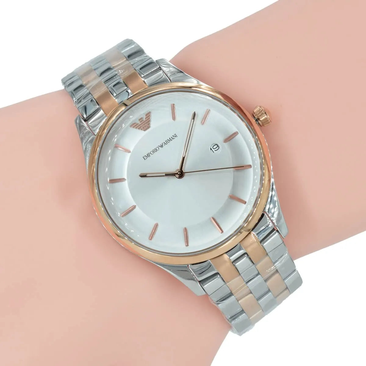  Shop Authentic Emporio Armani Lambda Analog Silver Dial Two Tone Steel Strap Watch For Men - AR11044 - Luxxuri