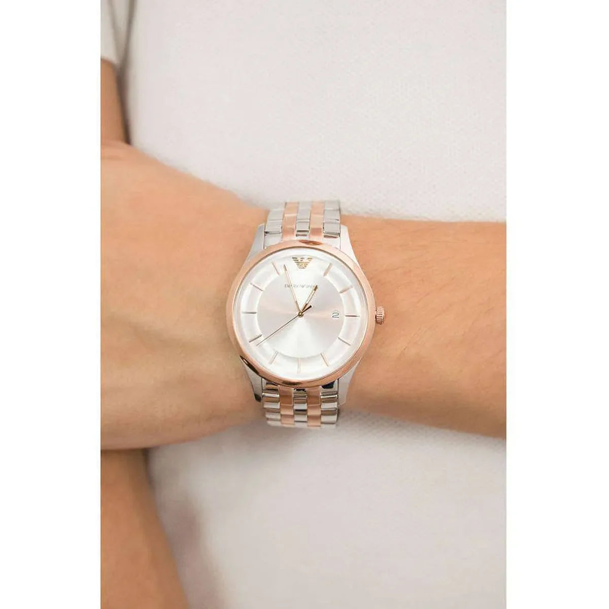  Shop Authentic Emporio Armani Lambda Analog Silver Dial Two Tone Steel Strap Watch For Men - AR11044 - Luxxuri