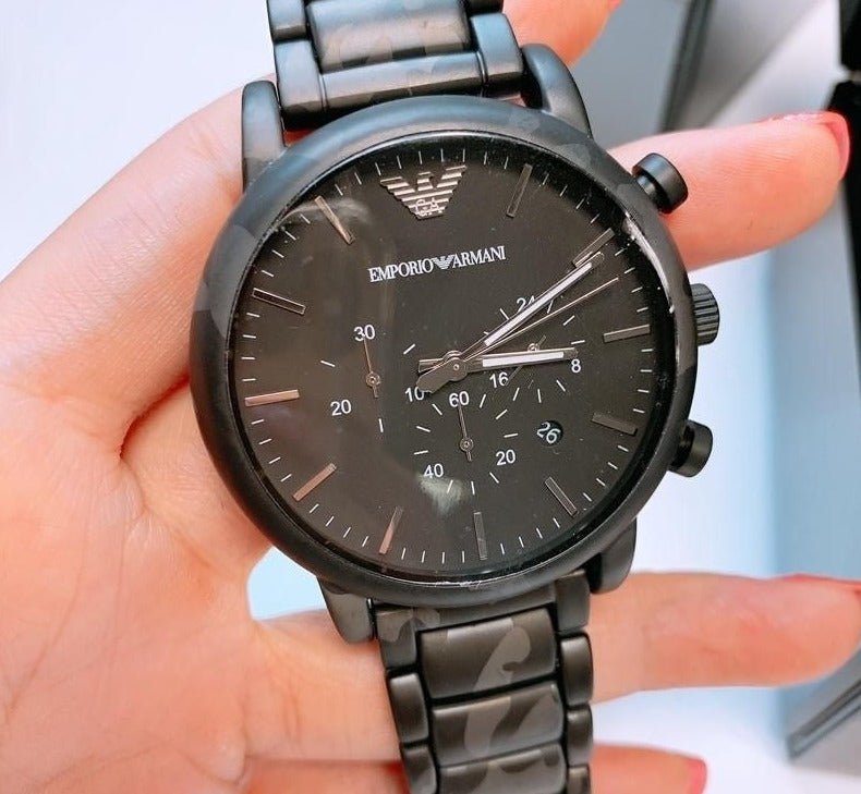  Shop Authentic Emporio Armani Luigi Chronograph Black Dial Black Steep Strap Watch For Men - AR11045 - Luxxuri