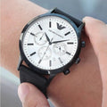  Shop Authentic Emporio Armani Chronograph Quartz Silver Dial Black Rubber Strap Watch For Men - AR11048 - Luxxuri