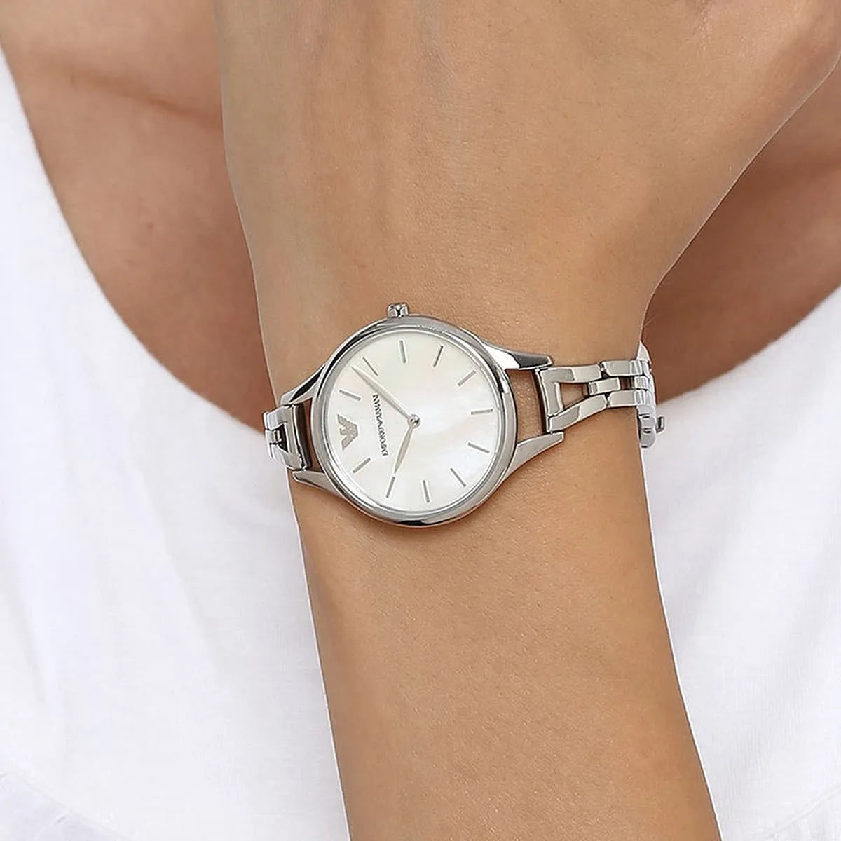  Shop Authentic Emporio Armani Aurora Mother Of Pearl White Dial Silver Steel Strap Watch For Women - AR11054 - Luxxuri