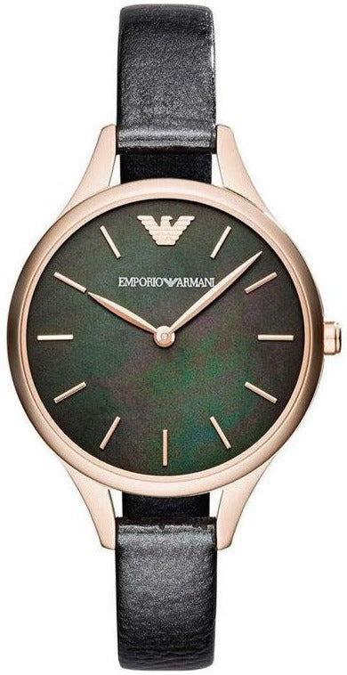  Shop Authentic Emporio Armani Aurora Mother Of Pearl Black Dial Black Leather Strap Watch For Women - AR11056 - Luxxuri