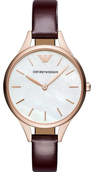  Shop Authentic Emporio Armani Aurora Mother of Pearl White Dial Brown Leather Strap Watch For Women - AR11057 - Luxxuri