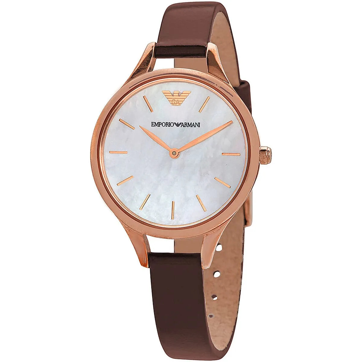  Shop Authentic Emporio Armani Aurora Mother of Pearl White Dial Brown Leather Strap Watch For Women - AR11057 - Luxxuri