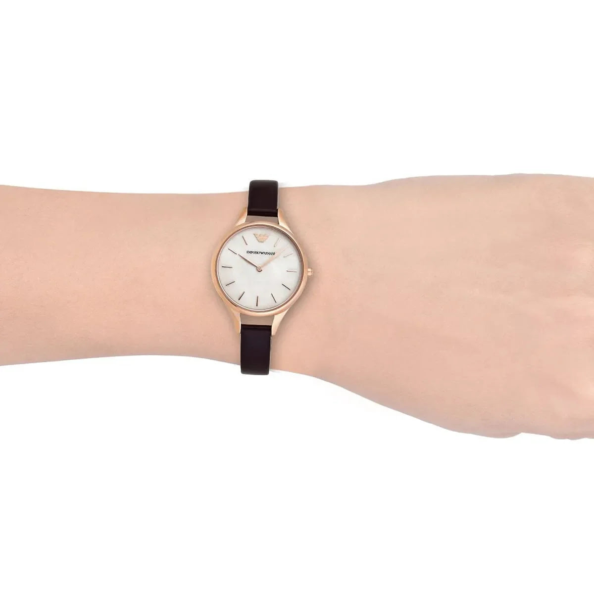  Shop Authentic Emporio Armani Aurora Mother of Pearl White Dial Brown Leather Strap Watch For Women - AR11057 - Luxxuri