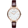  Shop Authentic Emporio Armani Aurora Mother of Pearl White Dial Brown Leather Strap Watch For Women - AR11057 - Luxxuri