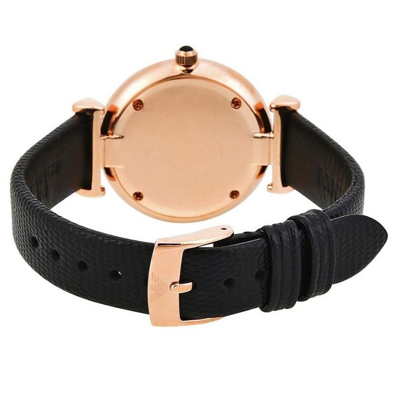  Shop Authentic Emporio Armani Aurora Mother Of Pearl Black Dial Black Leather Strap Watch For Women - AR11056 - Luxxuri