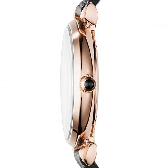 Emporio Armani Gianni T Bar Black Mother of Pearl Dial Black Leather Strap Watch For Women - AR11060