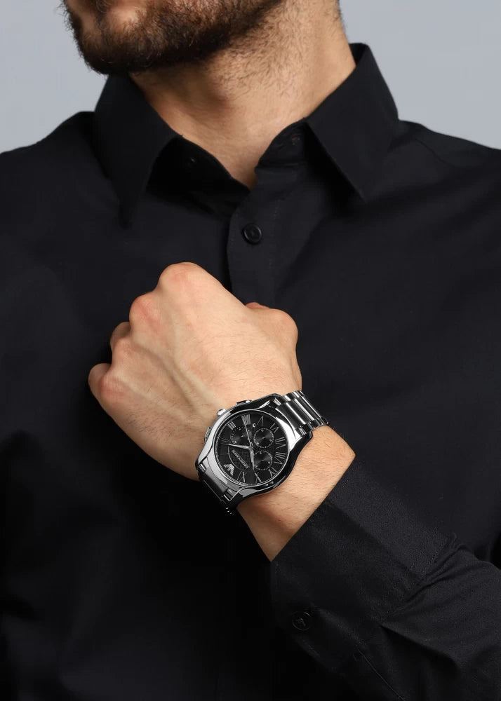  Shop Authentic Emporio Armani Valente Chronograph Quartz Black Dial Silver Steel Strap Watch For Men - AR11083 - Luxxuri