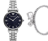  Shop Authentic Emporio Armani Gianni T Bar Dark Blue Dial Silver Stainless Steel Watch For Women - AR11091 - Luxxuri