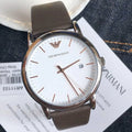  Shop Authentic Emporio Armani Kappa Quartz White Dial Brown Leather Strap Watch For Men - AR80006 - Luxxuri