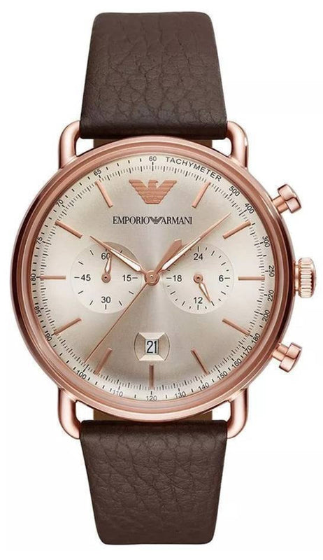  Shop Authentic Emporio Armani Aviator Grey Dial Brown Leather Strap Watch For Men - AR11106 - Luxxuri
