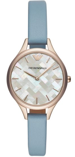  Shop Authentic Emporio Armani Aurora Quartz Mother of Pearl White Dial Blue Leather Strap Watch For Women - AR11109 - Luxxuri