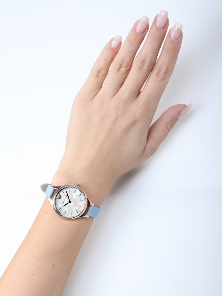  Shop Authentic Emporio Armani Aurora Quartz Mother of Pearl White Dial Blue Leather Strap Watch For Women - AR11109 - Luxxuri