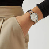  Shop Authentic Emporio Armani Silver Sunray Dial Two Tone Steel Strap Watch For Women - AR11113 - Luxxuri