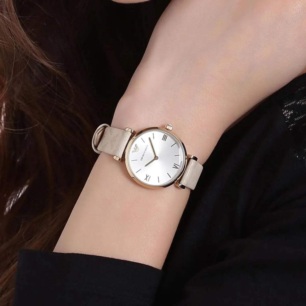  Shop Authentic Emporio Armani Gianni T Bar Analog Silver Dial Beige Leather Strap Watch For Women - AR11127 - Luxxuri
