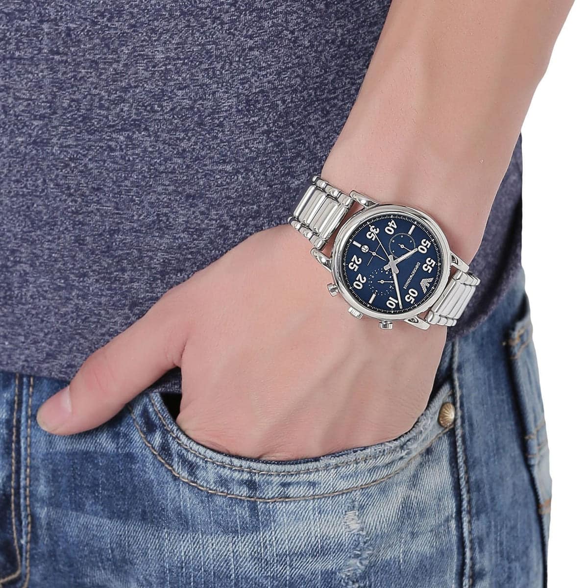  Shop Authentic Emporio Armani Luigi Chronograph Blue Dial Silver Steel Strap Watch For Men - AR11132 - Luxxuri