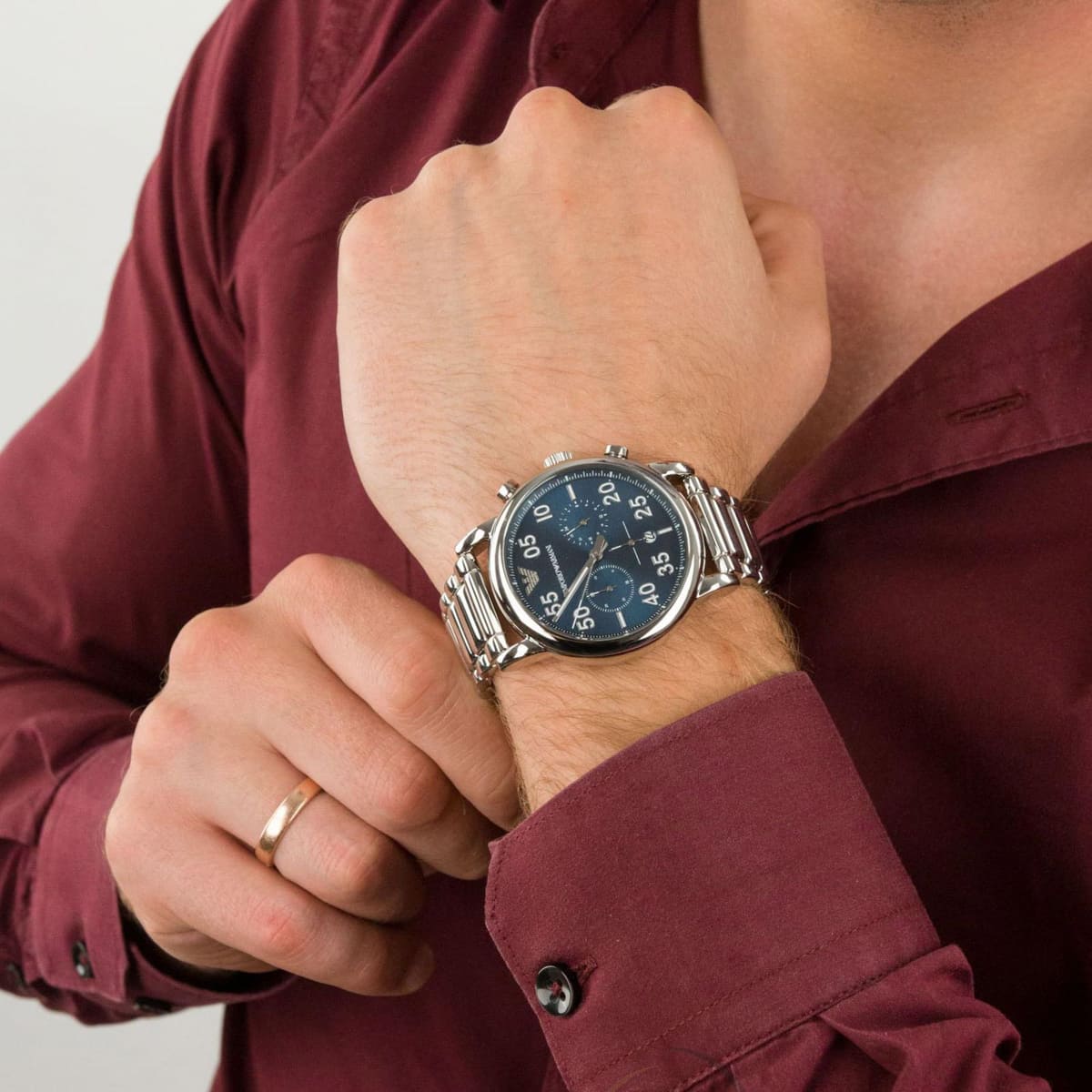  Shop Authentic Emporio Armani Luigi Chronograph Blue Dial Silver Steel Strap Watch For Men - AR11132 - Luxxuri