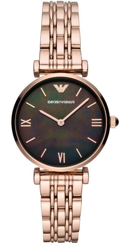  Shop Authentic Emporio Armani Gianni T-Bar Black Dial Rose Gold Strap Watch For Women - AR11145 - Luxxuri
