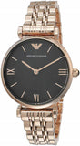  Shop Authentic Emporio Armani Gianni T-Bar Black Dial Rose Gold Strap Watch For Women - AR11145 - Luxxuri