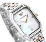  Shop Authentic Emporio Armani Gianni T Bar Mother of Pearl Dial Two Tone Steel Strap Watch For Women - AR11146 - Luxxuri