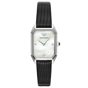  Shop Authentic Emporio Armani Gioia Analog Mother of Pearl Dial Black Leather Strap Watch For Women - AR11148 - Luxxuri