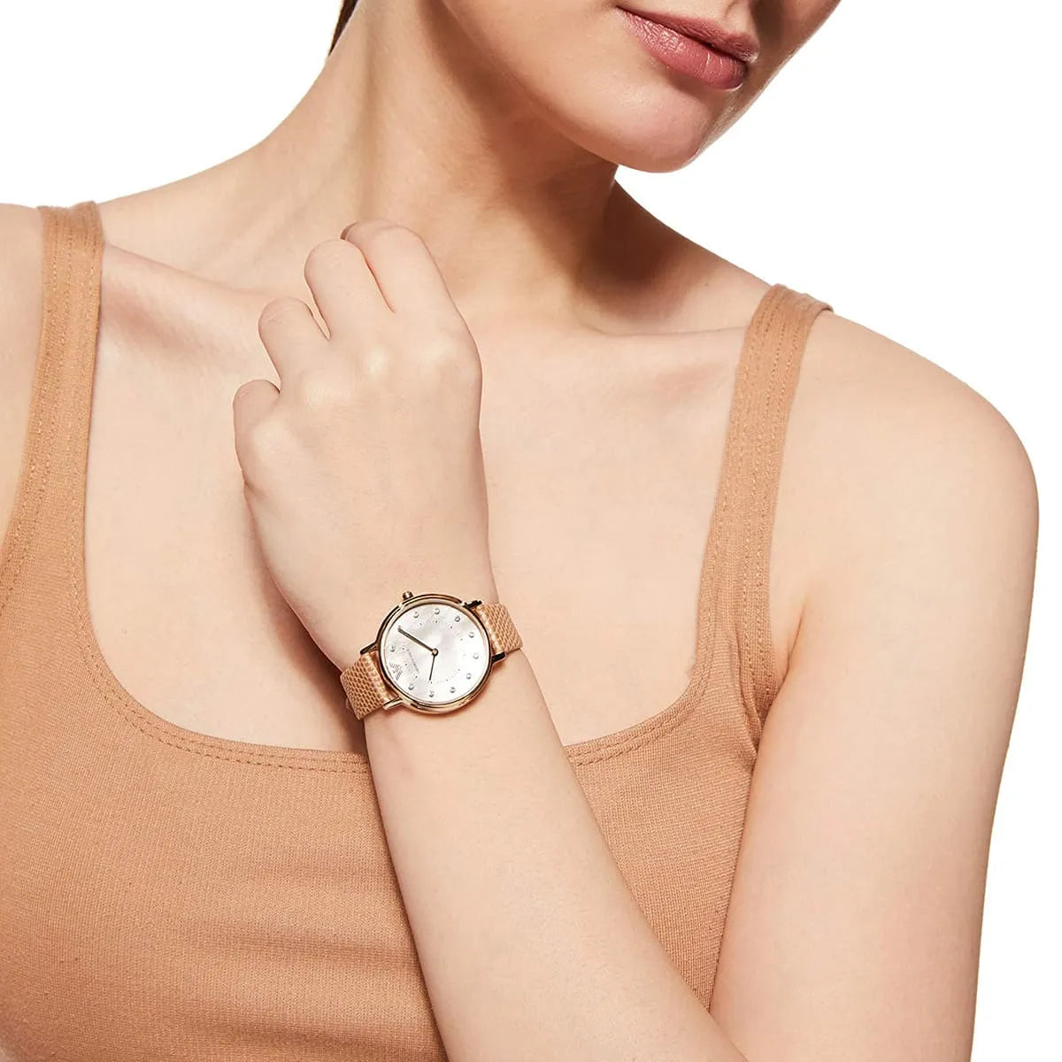  Shop Authentic Emporio Armani Kappa Quartz Mother of Pearl Taupe Dial Brown Leather Strap Watch For Men - AR11151 - Luxxuri