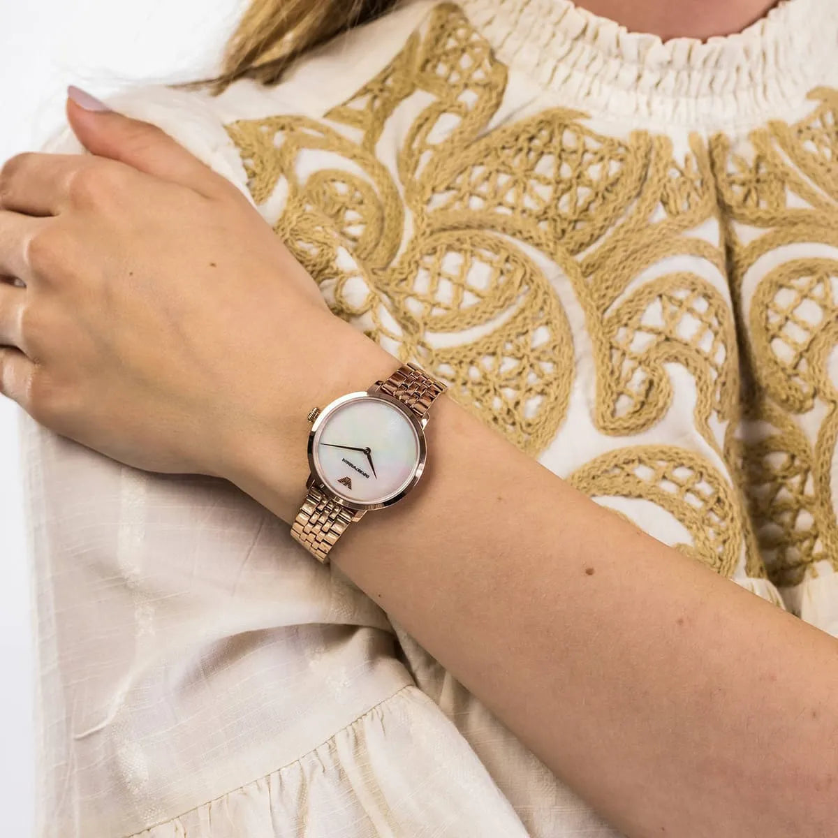  Shop Authentic Emporio Armani Modern Slim Analog Mother of Pearl Dial Two Tone Steel Strap Watch For Women - AR11157 - Luxxuri